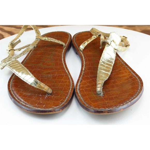 Sam Edelman Size 9 M Gold T-Strap Synthetic Women Sandal Shoes - Picture 2 of 7